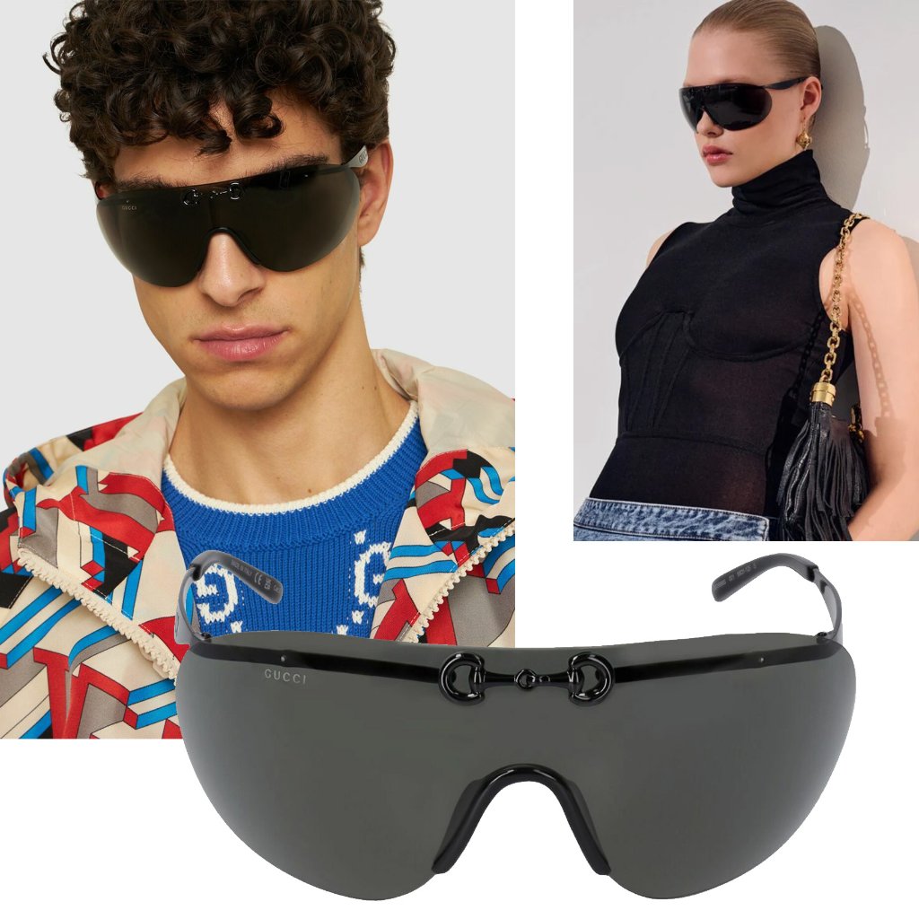 Gucci Sunglasses Gg1656s Black Horsebit Oversized Shield Unisex